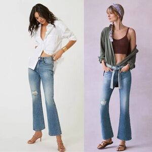 Pilcro Anthropologie The Yaya Kick Flare Distressed Jeans Size 27 Medium Wash